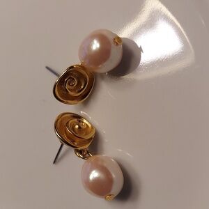 Givenchy Signed Vintage Gilt Gold Pearl Dangling Earrings 1" PRISTINE!